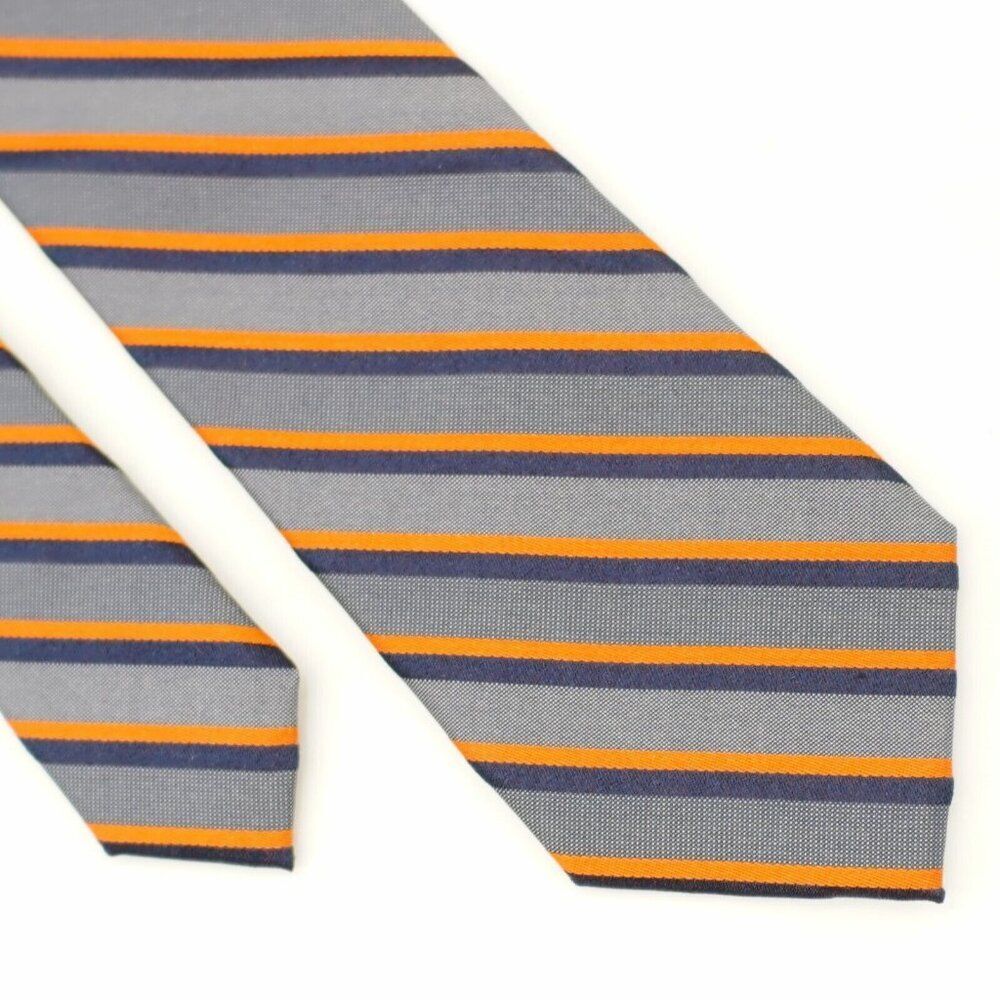 Calvin Klein Slim Gray Orange Blue Striped Polka Dot Woven Skinny Silk Tie